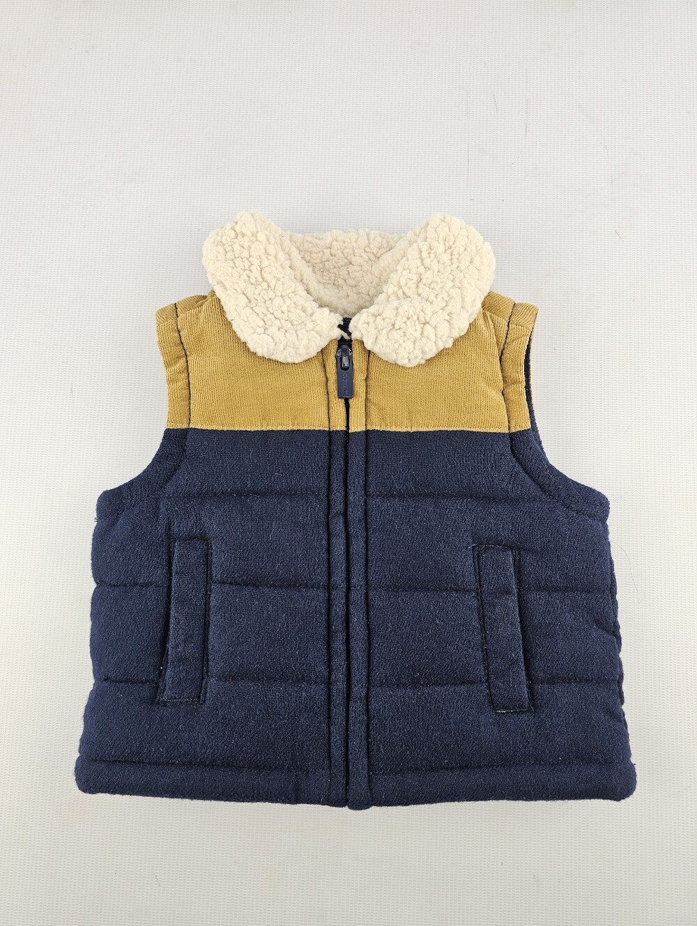 Old Navy Quilted Navy Tan Insulated Vest Infant Baby 0-3Mo.